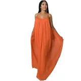 Summer Chiffon Solid Casual Low Back Strap Loose Maxi Dress