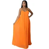 Summer Chiffon Solid Casual Low Back Strap Loose Maxi Dress