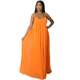Summer Chiffon Solid Casual Low Back Strap Loose Maxi Dress