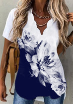 Camisa de mujer de manga corta con estampado de cuello ondulado elegante para mujer de verano