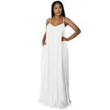 Summer Chiffon Solid Casual Low Back Strap Loose Maxi Dress