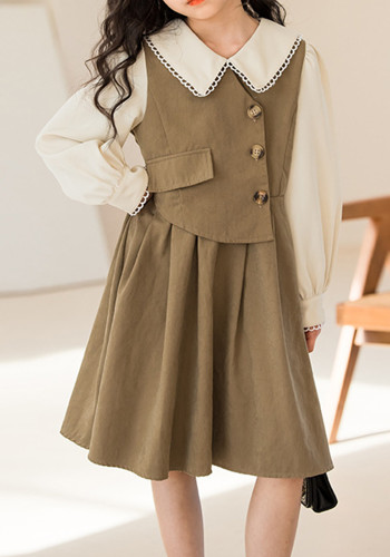 Vestido niña manga larga contraste color primavera