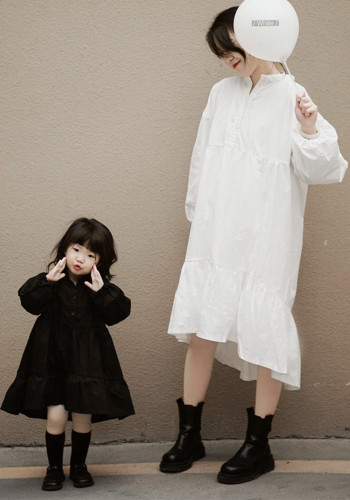 Ebeveyn-çocuk Giyim Kız Yaz Uzun Kollu Gevşek Düzensiz Dantel Gömlek Elbise
