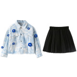 Girl Trendy floral coat and pleated skirt two-piece set