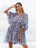 Women Floral Lace Up Relaxed Beach Holidays Dress