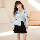 Girl Trendy floral coat and pleated skirt two-piece set