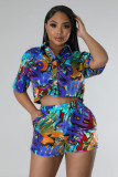 Women Casual Printed Shirt and Shorts Two-Piece Set