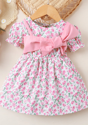Mädchen-Kurzarm-Blumenbogen-Prinzessin-Kleid