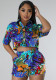 Women Casual Printed Shirt and Shorts Two-Piece Set