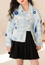 Girl Trendy floral coat and pleated skirt two-piece set