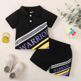 Boy Letter Print Short Sleeve Top + Solid Shorts Two-Piece Set