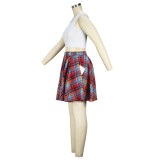 Fashion camisole sexy slit skirt two-piece cotton plaid suit