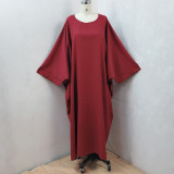 Muslim Ladies Solid Color Bat Sleeves Dubai Plus Size Abaya Dress