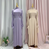 Muslim Ladies Dress Feminine Tunic Robe Dubai Satin High Long Dress