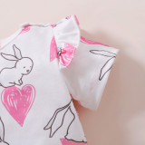 Girl bunny print short-sleeved top + Solid suspender skirt two-piece set