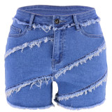 Spring Summer Denim Pants Women's Denim Shorts High Waist Patchwork Straight Leg Shorts