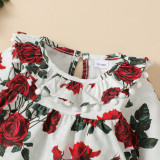 Girl Rose Print Corduroy Long Sleeve Dress