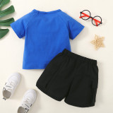 Boy Tiger Print Short Sleeve Top + Solid Shorts Two-Piece Set