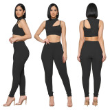 Women's Irregular Tank Top Trousers Solid Color Sports Suit