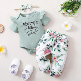 Girl Letter Print Short Sleeve Top+ Floral Pant Three-Piece