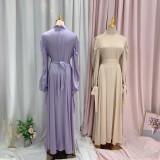 Muslim Ladies Dress Feminine Tunic Robe Dubai Satin High Long Dress