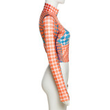 Spring Women's Digital Printing Cardigan Zipper Street Hipster Slim Fit Casual Top