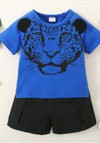 Boy Tiger Print Kurzarmoberteil + einfarbige Shorts, zweiteiliges Set