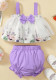 Girl Flower Print Suspender Top+Pure Color Shorts Two-Piece Set