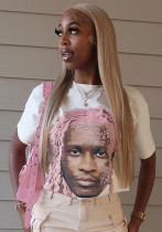 Camiseta holgada de manga corta con cuello redondo estampado Street Hipster para mujer