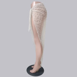 Spring Summer Women'S Fashion Sexy Beaded Lace-Up Mesh Skirt