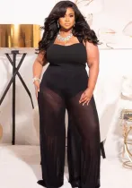 Plus Size Women'S Loose Wide Leg Slim Waist Sexy See-Through Nightclub Jumpsuit