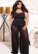 Plus Size Women'S Loose Wide Leg Slim Waist Sexy See-Through Nightclub Jumpsuit