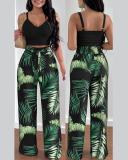 Women Spring Summer Fashion Print Top and Pant Two-Piece Set