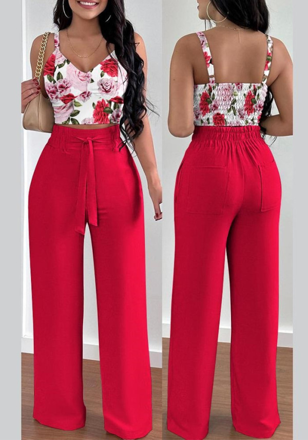 Kadın İlkbahar Yaz Modası Baskılı Üst ve Pantolon İki Parça Set