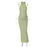 Women Spring Fashion Sleeveless Zipper Bodysuit Slim Long Skirt Set