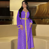 Women's Shiny Dotted Lace Robe With Belt Two-Piece Set Muslim