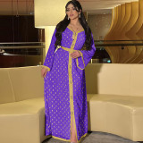 Women's Shiny Dotted Lace Robe With Belt Two-Piece Set Muslim