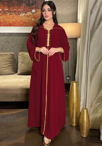 Muslim Robe Diamond Ribbon abaya Dubai Morocco Ladies Ethnic Dress