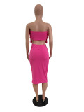 Fashion Sexy Tassel Strapless Slit Skirt Two-Piece Set