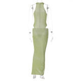Women Spring Fashion Sleeveless Zipper Bodysuit Slim Long Skirt Set