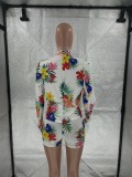 Ladies Sexy Floral Print Shorts Blazer Two-Piece Set