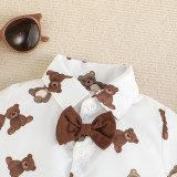 Baby Cute Cartoon Bear Pattern Short-Sleeved Shirt + Shorts Two-Piece Set Boy Polo Shirt Suit