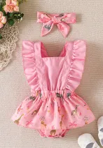 Baby Girl Cute Animal Print Romper Jumpsuit + Headscarf Two-Piece Set
