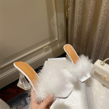 Summer Style Crystal Heel High Heel Feather Slippers For Women