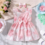 Infant And Young Children'S Sleeveless Dress Baby Print Dress + Headscarf Two-Piece Set