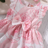 Infant And Young Children'S Sleeveless Dress Baby Print Dress + Headscarf Two-Piece Set