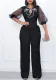 Women'S Summer Short Sleeve Puff Sleeve Beaded Sexy Wide Leg Slim Waist Plus Size Jumpsuit