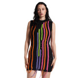 Women'S Fashion Tassel Sleeveless Slim Sexy Patchwork Knitting Dress
