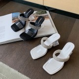 Square Toe Heels Rhinestone Sexy French Chic Flip Flop Open Toe Sandals