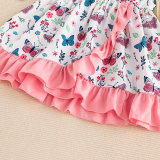 Girls Fashion Ruffle Dress Kids Summer Butterfly Print Sleeveless A-Line Dress
